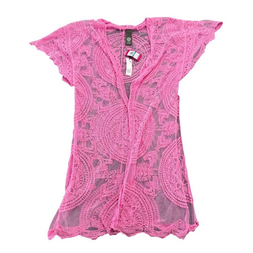 Vince Camuto Scallop Lace Flutter Sleeve Wrap Womens One Size Orchid Pink New